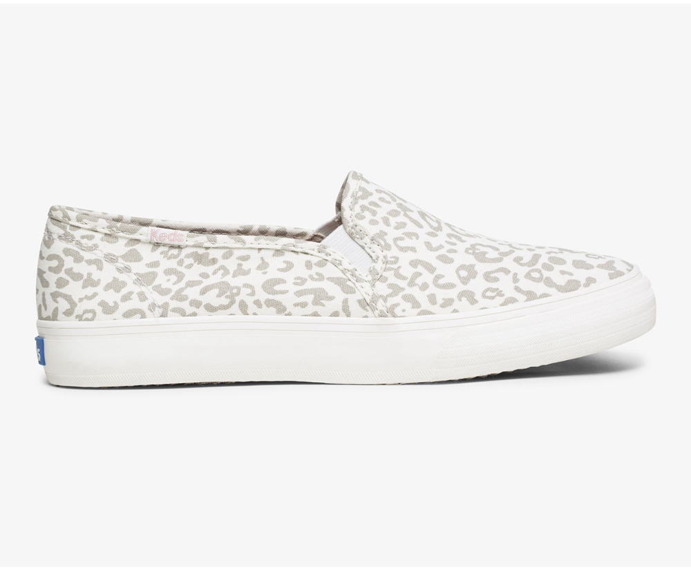 Slip Ons Keds Mujer Blancos - Double Decker Animal - 7469-WTLGA